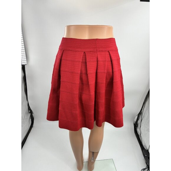Express Red Pleated Skater Skirt Womens Size S Fit & Flare Textured Mini - Picture 5 of 7